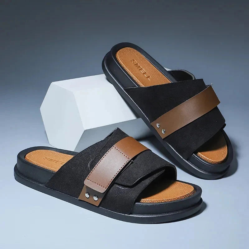 Luca | Suede Slide Sandals with Metal Detail