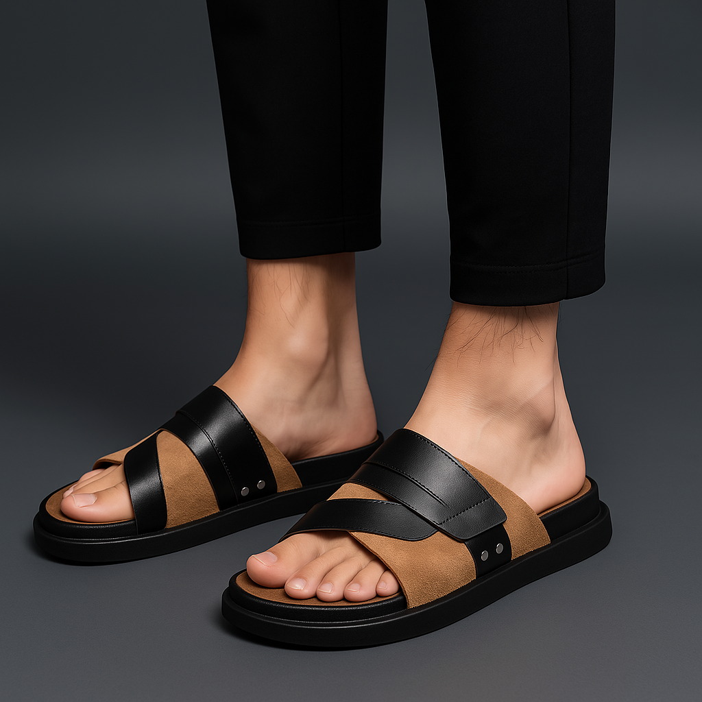 Luca | Suede Slide Sandals with Metal Detail