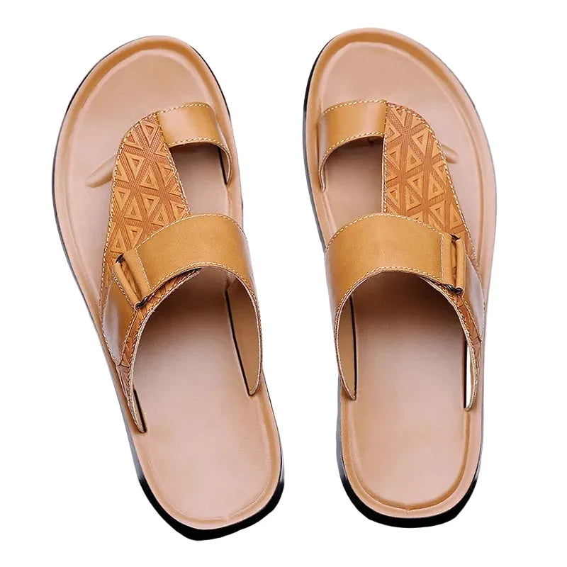Luca | Geometric Textured T-Strap Sandals