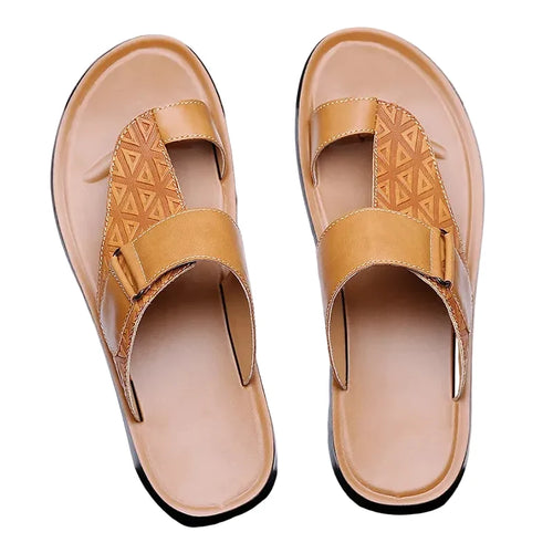 Luca | Geometric Textured T-Strap Sandals