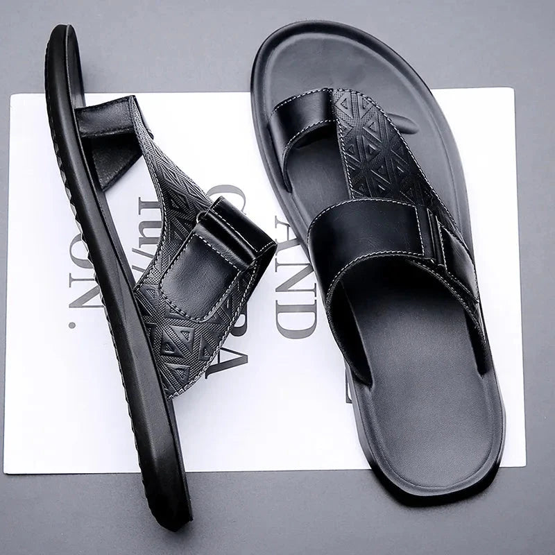 Luca | Geometric Textured T-Strap Sandals