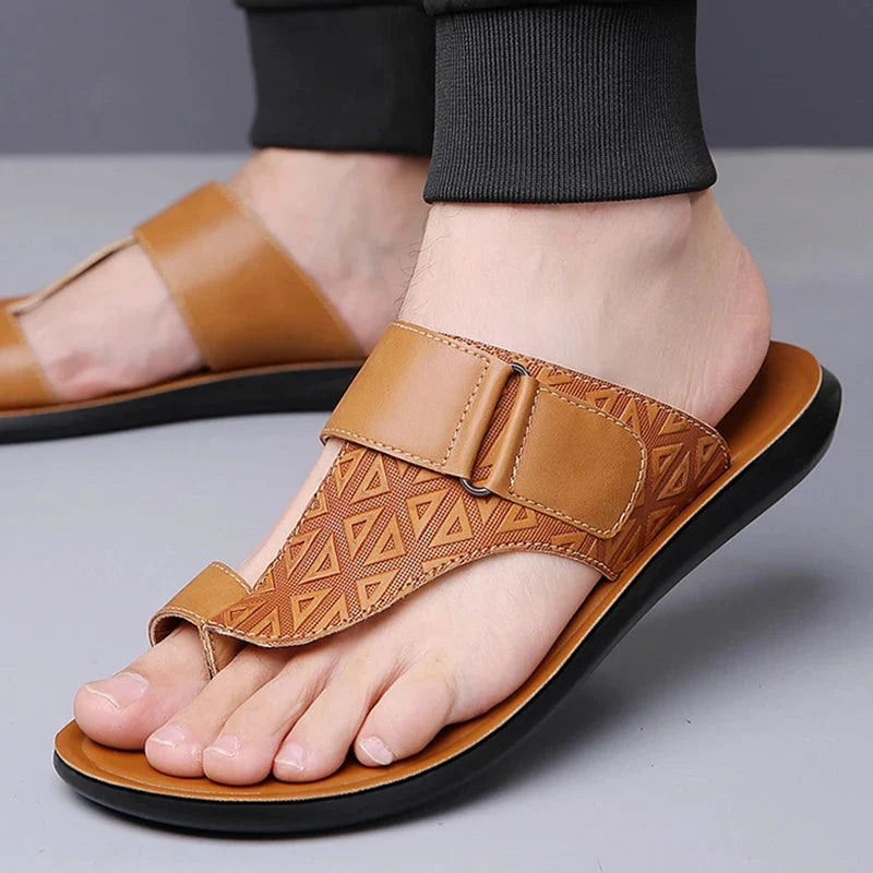 Luca | Geometric Textured T-Strap Sandals