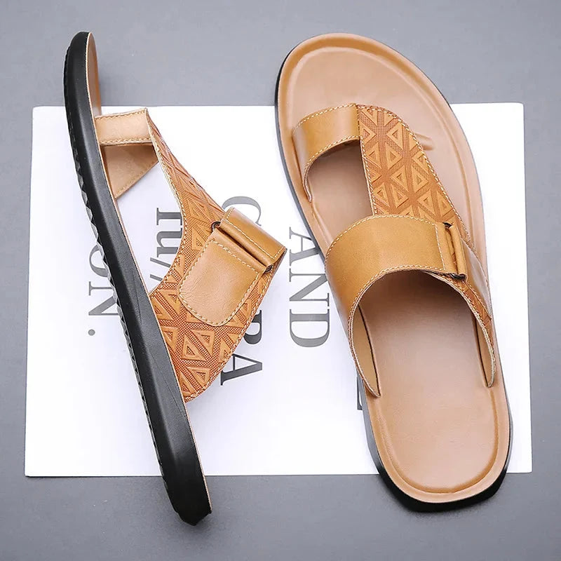 Luca | Geometric Textured T-Strap Sandals