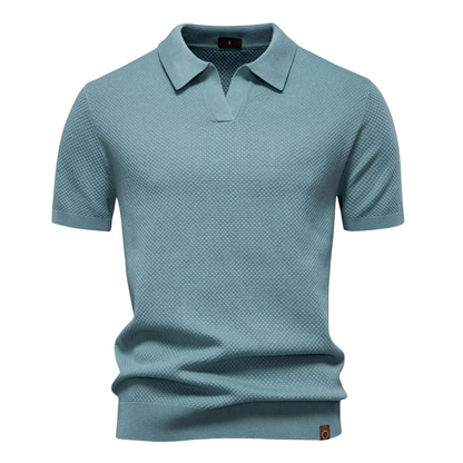Luca | Textured Knit Open Collar Polo Shirt
