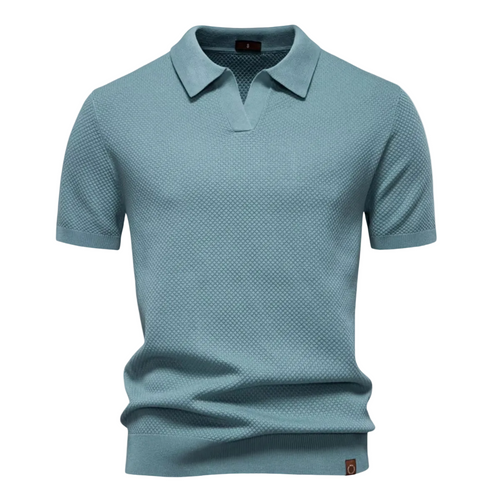Luca | Textured Knit Open Collar Polo Shirt