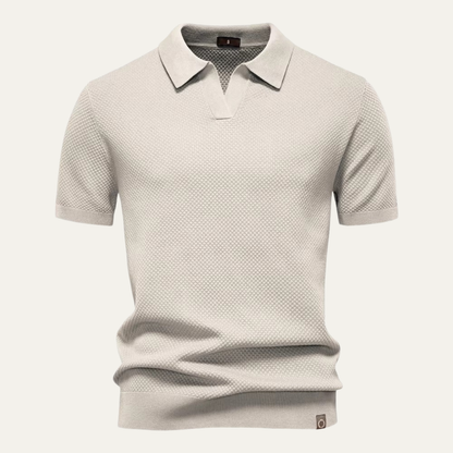 Luca | Textured Knit Open Collar Polo Shirt