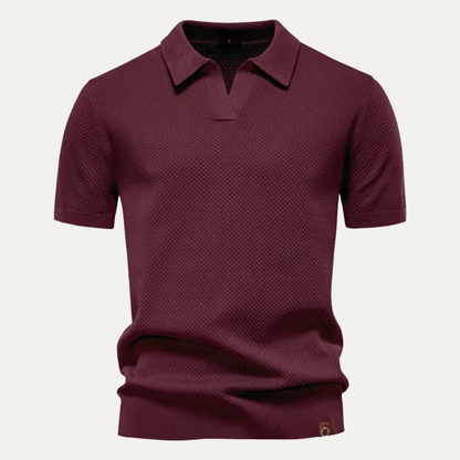Luca | Textured Knit Open Collar Polo Shirt