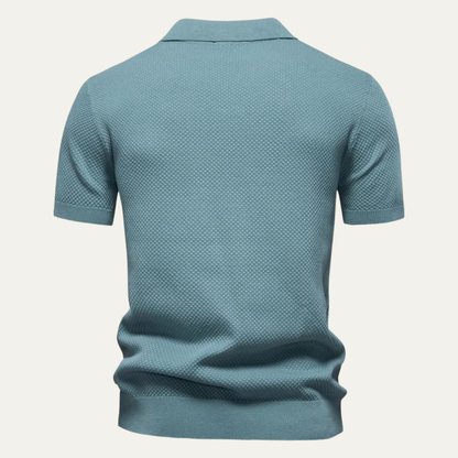 Luca | Textured Knit Open Collar Polo Shirt