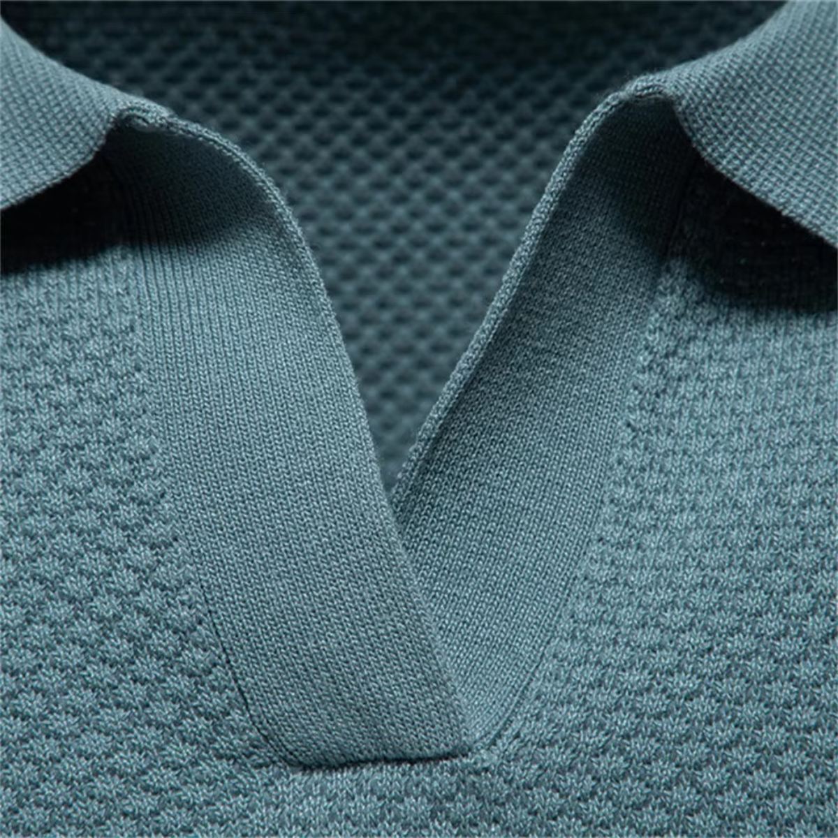 Luca | Textured Knit Open Collar Polo Shirt