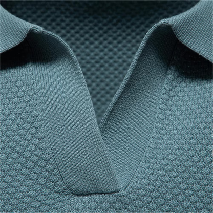 Luca | Textured Knit Open Collar Polo Shirt