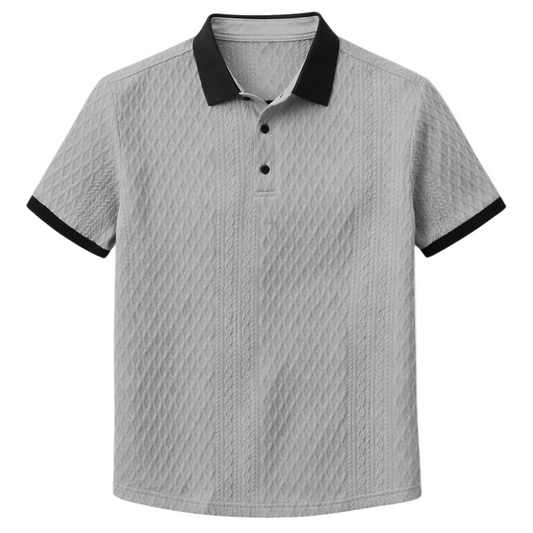 Luca | Textured Knit Polo Shirt with Contrast Collar