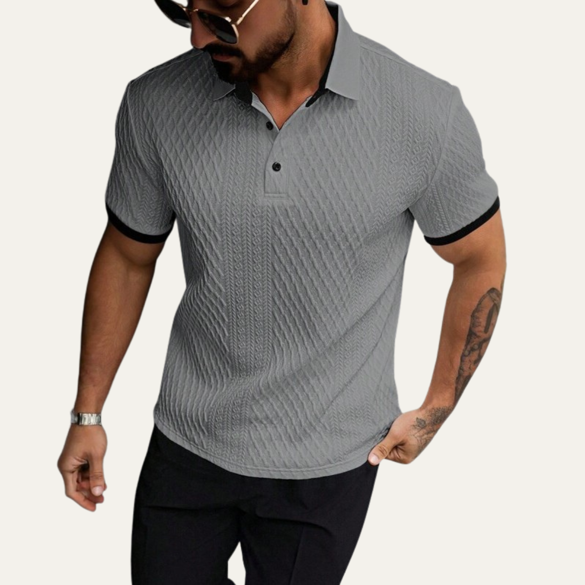 Luca | Textured Knit Polo Shirt with Contrast Collar