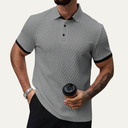 Luca | Textured Knit Polo Shirt with Contrast Collar