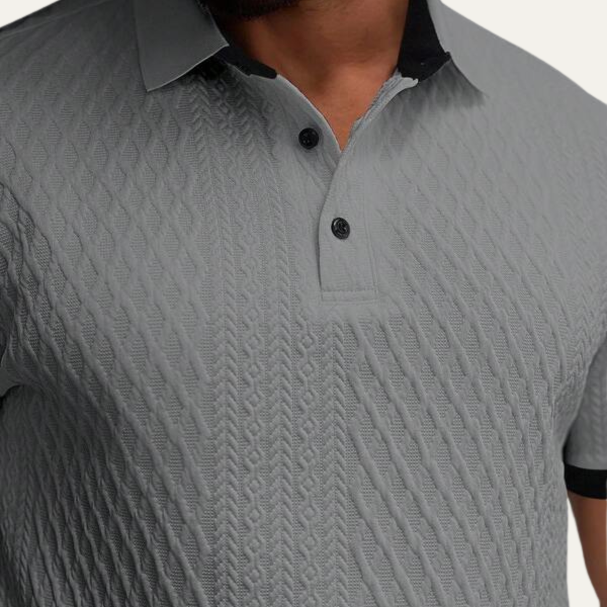 Luca | Textured Knit Polo Shirt with Contrast Collar