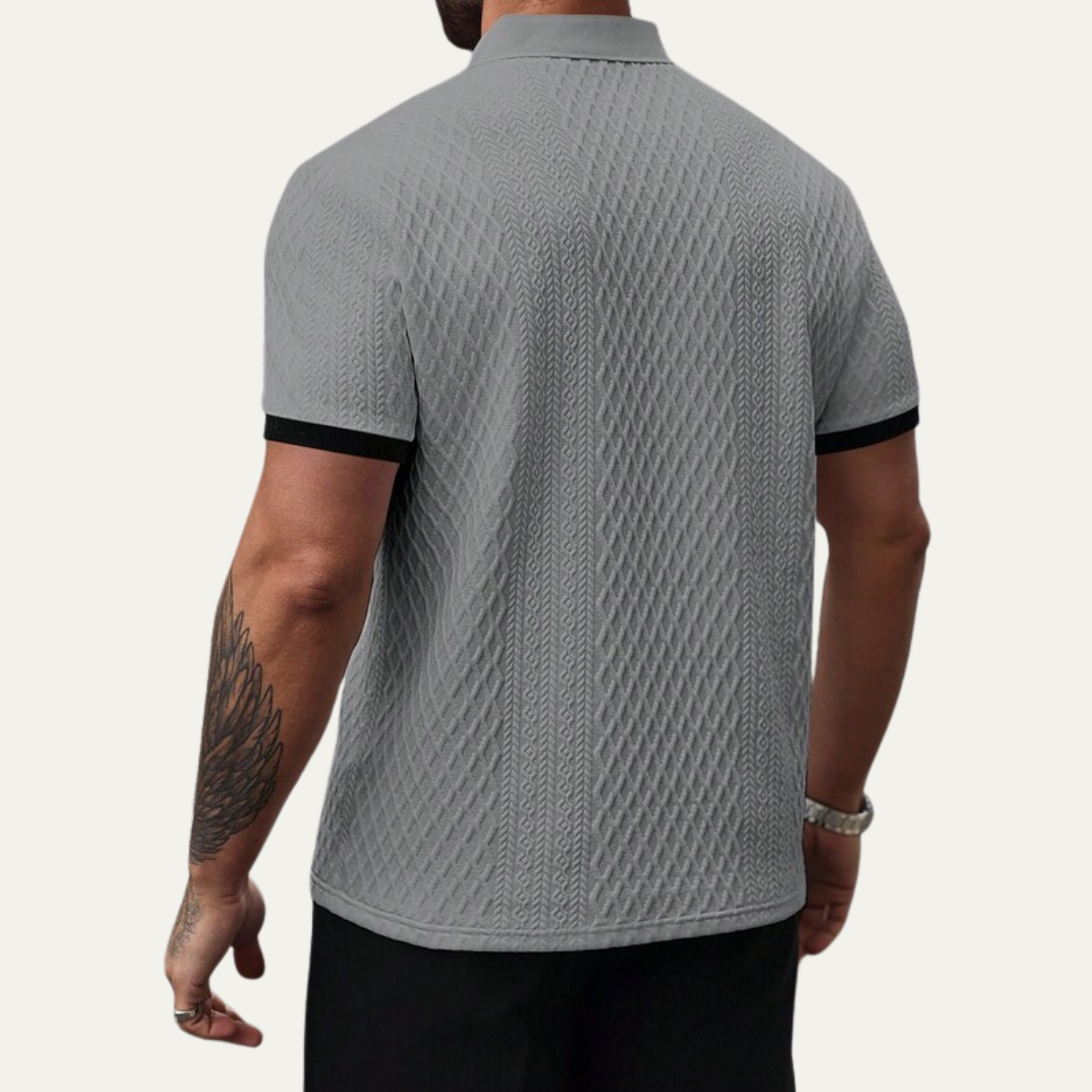 Luca | Textured Knit Polo Shirt with Contrast Collar