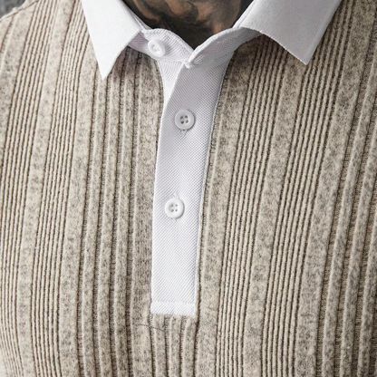Luca | Two-Tone Ribbed Knit Polo Shirt