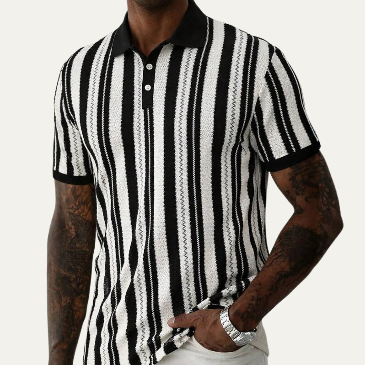 Luca | Vertical Stripe Knit Polo Shirt