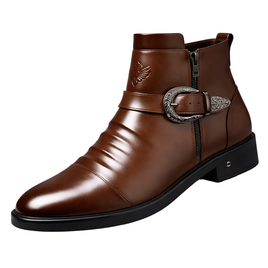 Luca | Sleek Western Buckle Ankle Boots