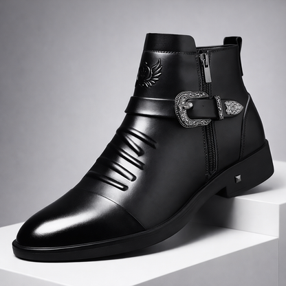 Luca | Sleek Western Buckle Ankle Boots