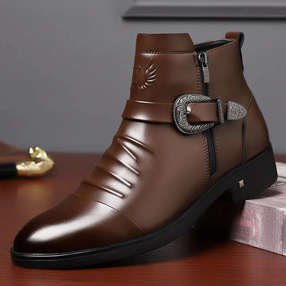 Luca | Sleek Western Buckle Ankle Boots