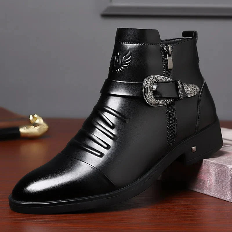 Luca | Sleek Western Buckle Ankle Boots