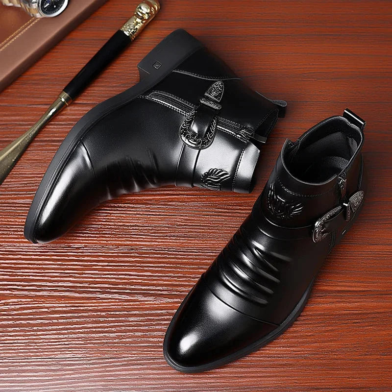 Luca | Sleek Western Buckle Ankle Boots
