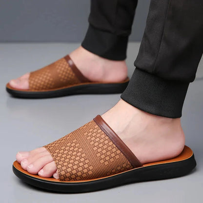 Luca | Woven Upper Slide Sandals with Open Toe