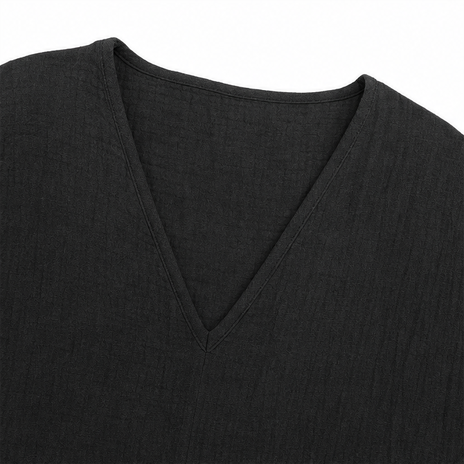 Sereva – Women's Relaxed V-Neck Linen Blouse with Three-Quarter Sleeves and Curved Hem