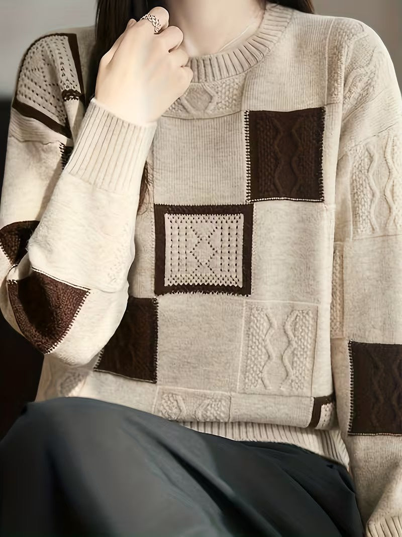 Lila | Chic Patchwork Crew-Neck Sweater
