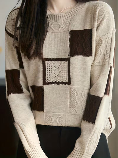 Lila | Chic Patchwork Crew-Neck Sweater
