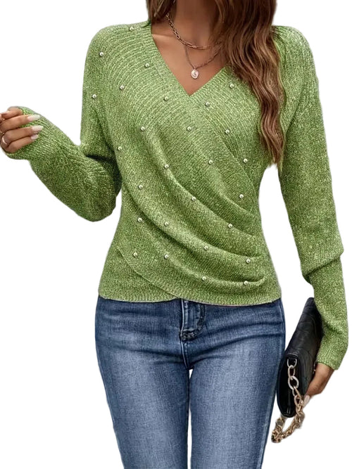 Lila | V-Neck Wrap Sweater with Stud Accents
