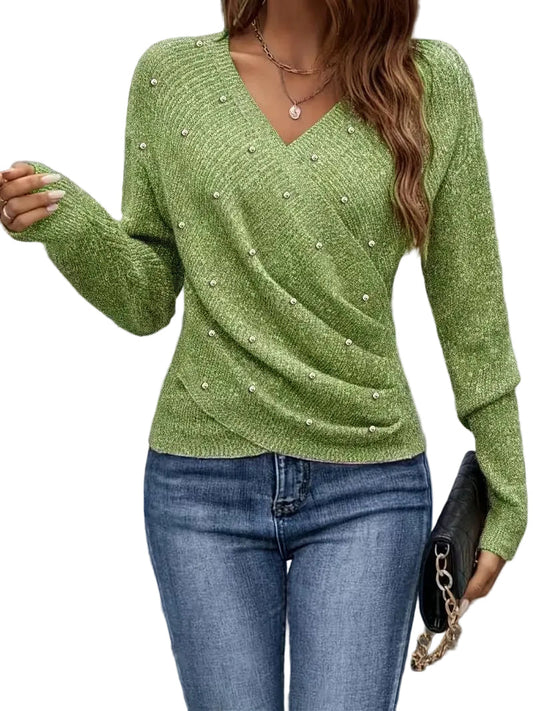 Lila | V-Neck Wrap Sweater with Stud Accents