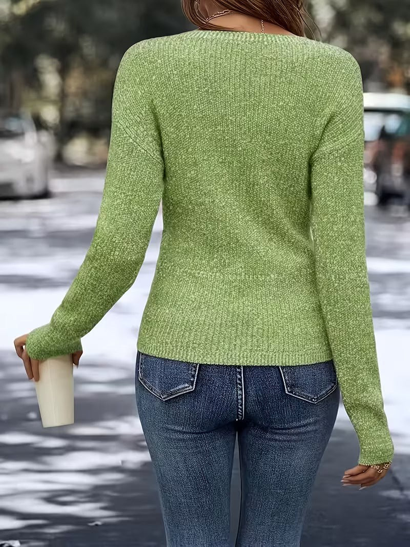 Lila | V-Neck Wrap Sweater with Stud Accents