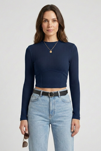 Lena | Textured Jersey Long Sleeve Crop Top
