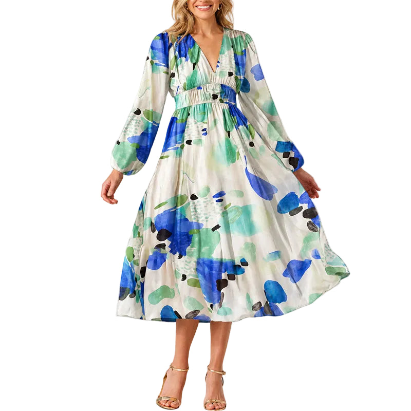 Livia | Abstract Floral V-Neck Midi Dress