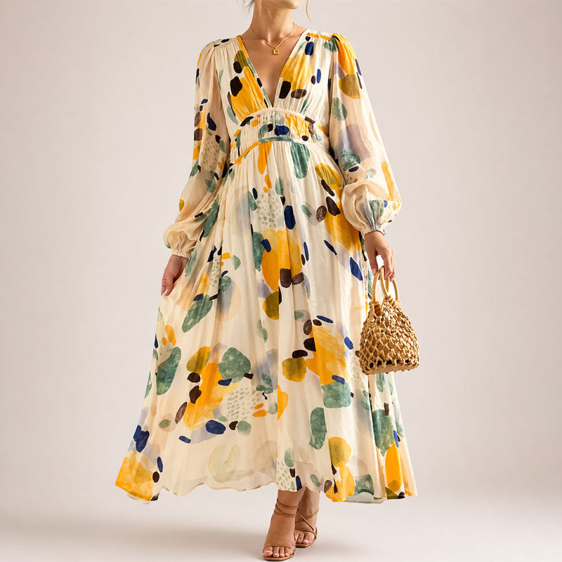 Livia | Abstract Floral V-Neck Midi Dress