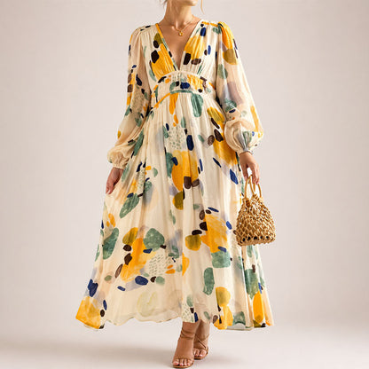 Livia | Abstract Floral V-Neck Midi Dress