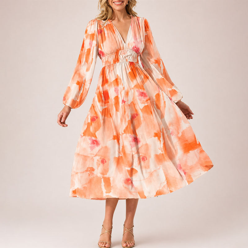 Livia | Abstract Floral V-Neck Midi Dress