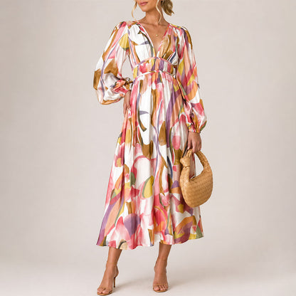 Livia | Abstract Floral V-Neck Midi Dress
