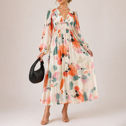 Livia | Abstract Floral V-Neck Midi Dress