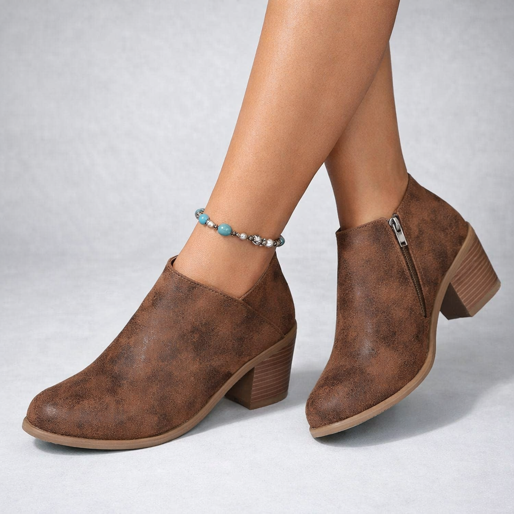Luna | Chic Block Heel Ankle Boots with Side Zip