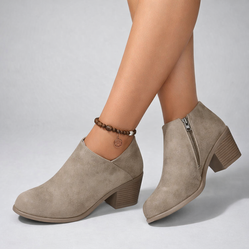 Luna | Chic Block Heel Ankle Boots with Side Zip