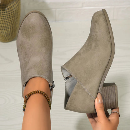 Luna | Chic Block Heel Ankle Boots with Side Zip