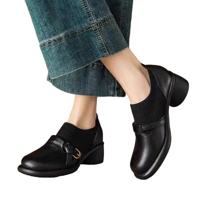 Lena | Textured Panel Block Heel Shoes with Buckle Strap