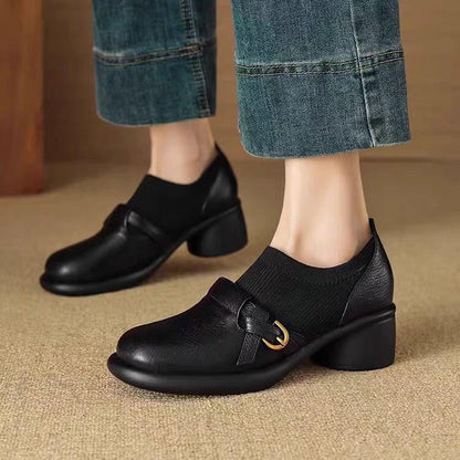 Lena | Textured Panel Block Heel Shoes with Buckle Strap