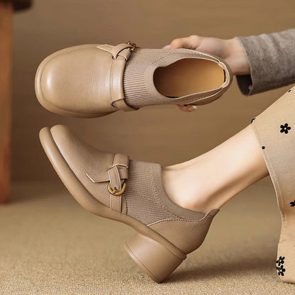 Lena | Textured Panel Block Heel Shoes with Buckle Strap