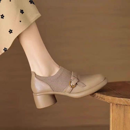 Lena | Textured Panel Block Heel Shoes with Buckle Strap