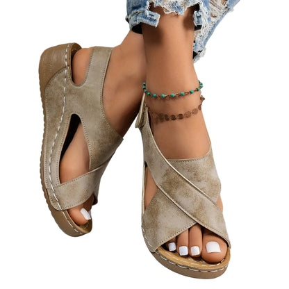 Scarlett | Criss-Cross Wedge Sandals with Cutout Vamp
