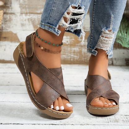 Scarlett | Criss-Cross Wedge Sandals with Cutout Vamp