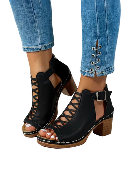 Lila | Crisscross Cutout Block Heels
